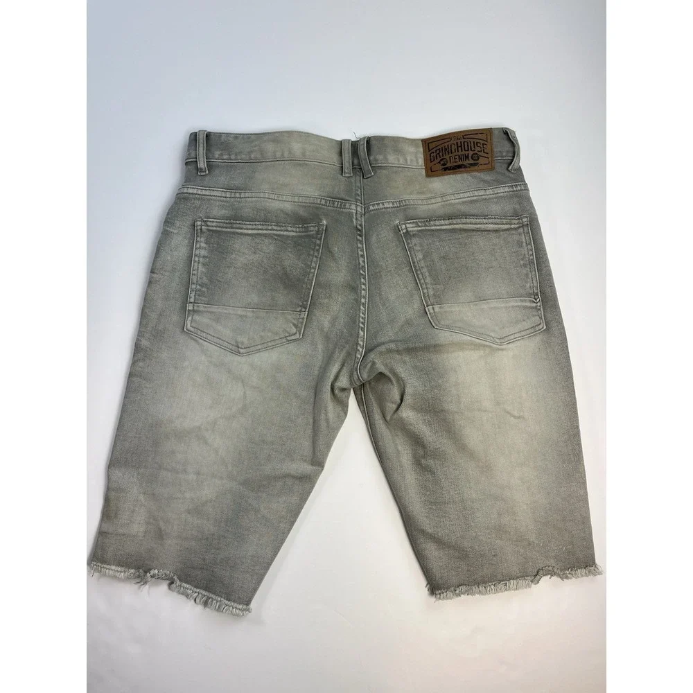 Grindhouse Denim Jean Shorts Men's Size 32 Gray Wash Distressed Bermuda NEW